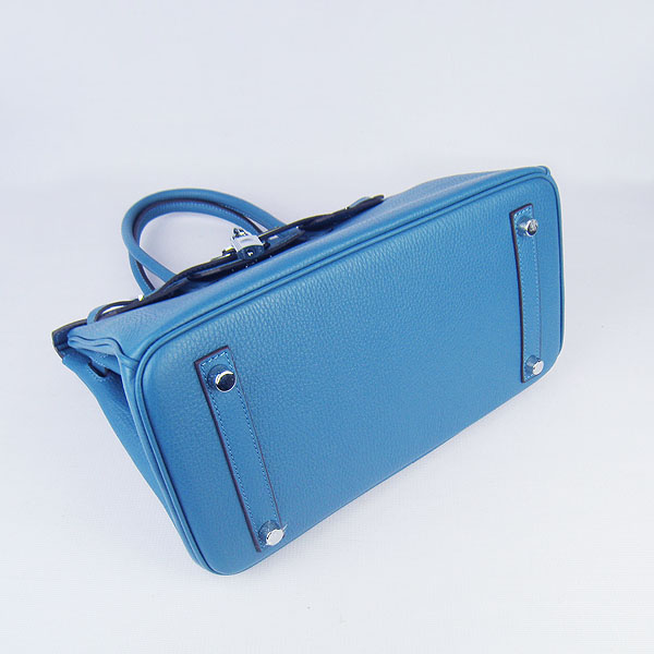 Replica Hermes Birkin 30CM Togo Leather Bag Middle Blue 6088 On Sale - Click Image to Close